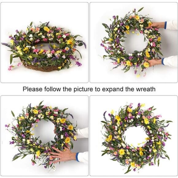 Spring Wreath 24 Inch Summer Wreaths for Front Door Artificial Flower - Picture 6 of 7
